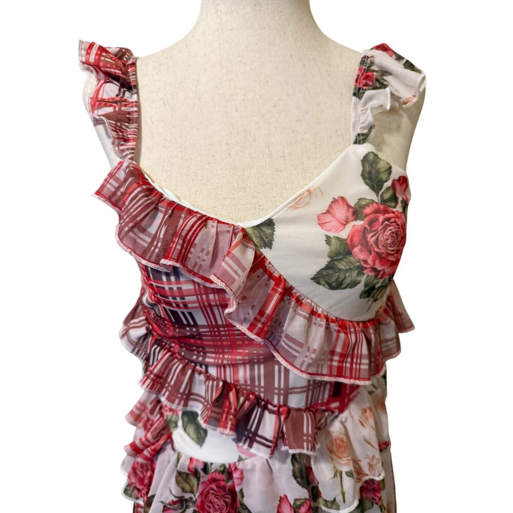 Floral Plaid Full Length Feminine Rose Pink SunDress